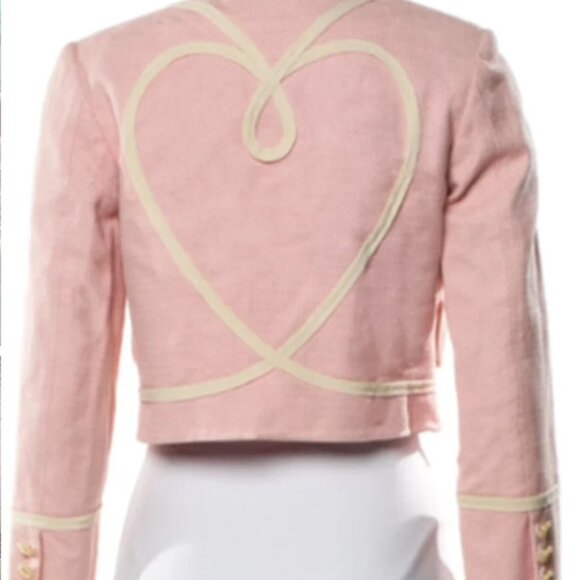 MOSCHINO Couture Italy Pink Jacket IVORY WHITE HEART TRIM USA 4 IT38 BOLERO - Picture 11 of 16